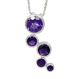 Sterling Silver Pendant With Round Amethyst Stones And Rhodium Plating - Fashion Apparel 