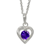 Round Shaped Amethyst Gemstone Embedded In Rhodium Plated Sterling Silver Pendant. - Fashion Apparel 