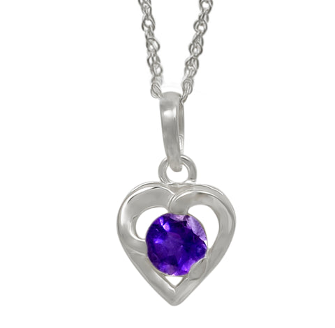 Round Shaped Amethyst Gemstone Embedded In Rhodium Plated Sterling Silver Pendant. - Fashion Apparel 