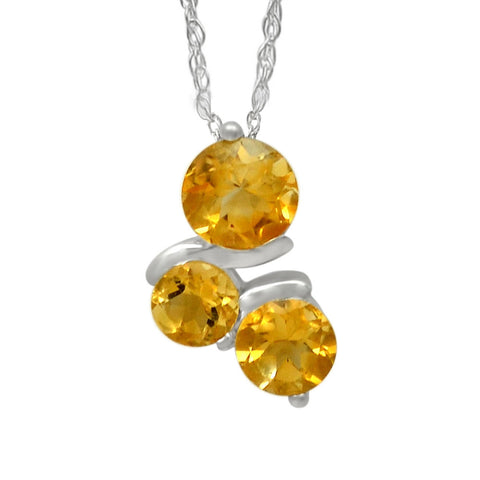 Magnificent Sterling Silver Pendant With Rhodium Plating And Round Citrine Gems - Fashion Apparel 