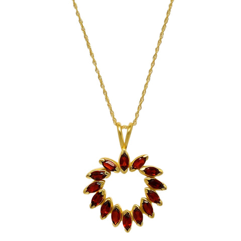 Gold Plated Sterling Silver Pendant Decorated With Marquis Shaped Garnet Gemstone - Fashion Apparel 