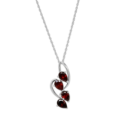 Remarkable Rhodium Plated Sterling Silver Pendant With Pan-Shaped Garnet Gems - Fashion Apparel 