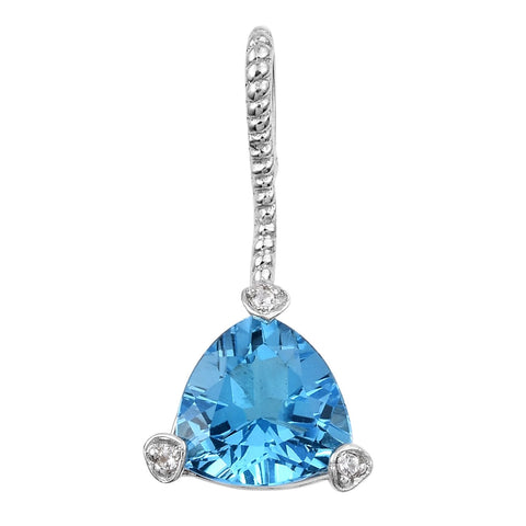 Sterling Silver Rhodium Plated Pendant With Swiss Blue Topaz, And Natural White Zircon Gemstones - Fashion Apparel 