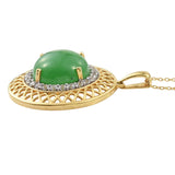 Yellow Gold Plated Sterling Silver Pendant With Green Jade, And Natural White Zircon Gemstones. - Fashion Apparel 