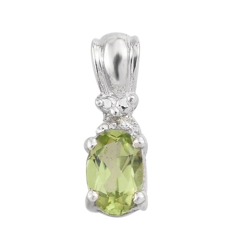 Rhodium Plated Sterling Silver Pendant With Peridot And White Diamond Si2 Gemstones. - Fashion Apparel 