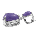 Rhodium Plated Sterling Silver Pendant With Purple Jade. - Fashion Apparel 