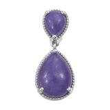 Rhodium Plated Sterling Silver Pendant With Purple Jade. - Fashion Apparel 