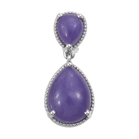 Rhodium Plated Sterling Silver Pendant With Purple Jade. - Fashion Apparel 
