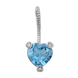 Elegant Rhodium Plated Sterling Silver Pendant Featuring Swiss Blue Topaz, And Natural White Zircon Gemstones. - Fashion Apparel 