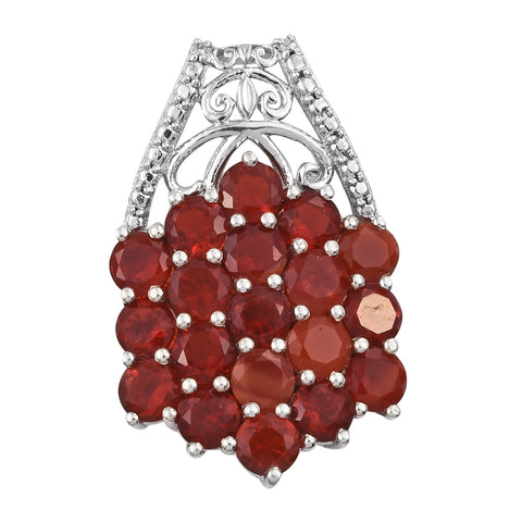 Polished Cherry Fire Opal Gemstones Crafted In Rhodium Plated Sterling Silver Pendant. - Fashion Apparel 