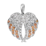 Rhodium Plated Sterling Silver Pendant With Orange Sapphire And Natural White Zircon Gemstones. - Fashion Apparel 