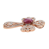 Rose Gold Rhodium Plated Sterling Silver Pendant With Star Ruby And Natural White Zircon Gemstones. - Fashion Apparel 