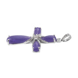 Rhodium Plated Sterling Silver Pendant With Purple Jade And Natural White Zircon Gemstones. - Fashion Apparel 