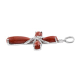 Alluring Sterling Silver Pendant With Rhodium Plating And Red Jade, Natural White Zircon Gemstones. - Fashion Apparel 