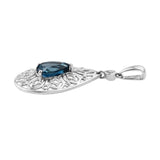 Halo Sterling Silver Pendant With Rhodium Plating And London Blue Topaz, Natural White Zircon Gemstones. - Fashion Apparel 