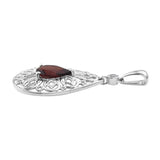 Rhodium Plated Sterling Silver Pendant With Red Garnet, Natural White Zircon Gemstone - Fashion Apparel 