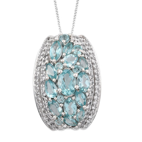 Stunning Sterling Silver Pendant With Rhodium Plating And Paraibe Apatite, White Topaz - Fashion Apparel 