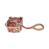 Rose Gold Rhodium Plated Sterling Silver Pendant With Bahaman Pink Quartz, And Natural White Zircon Gemstones. - Fashion Apparel 