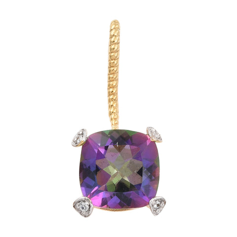 Yellow Gold Rhodium Plated Sterling Silver Pendant With Mystic Coated Quartz, And Natural White Zircon Gemstones. - Fashion Apparel 