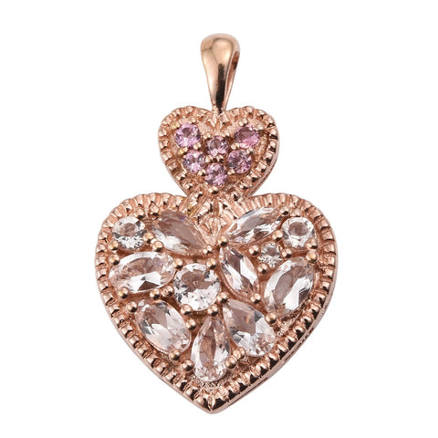 A Pink Sterling Silver Morganite Pendant Polished With Rose Gold Rhodium. - Fashion Apparel 