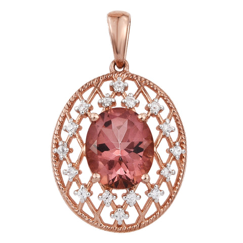 Salmon Sorbet Coated Quartz, Natural White Zircon Polished With Rose Gold Rhodium In Sterling Silver. - Fashion Apparel 