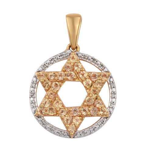 Imperial Topaz Pendant Sterling Silver Plated With Yellow Gold Rhodium. - Fashion Apparel 