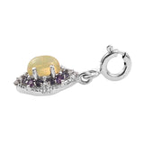 Sterling Silver Pendant With Rhodium Plating And African Amethyst, Iolite, Natural White Zircon, Ethiopian Opal Stones - Fashion Apparel 
