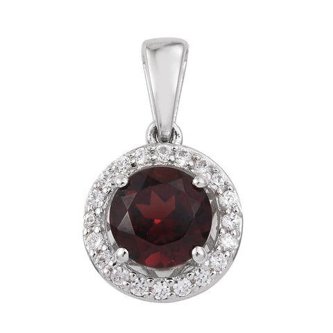 Sterling Silver Pendant With Polished Red Garnet, And Natural White Zircon Gemstone Along With Rhodium Plating. - Fashion Apparel 