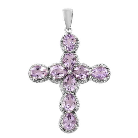 Rhodium Plated Sterling Silver Pendant With Polished Rose De France. - Fashion Apparel 