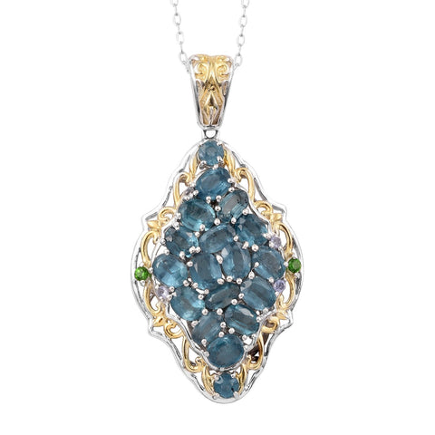 Deep Teal Ocean Blue Green  Kyanite Stone With Sterling Silver Pendant Finishing With Rhodium. - Fashion Apparel 