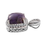 Sterling Silver, Russian Charoite With White Topaz Pendant Polished With Rhodium. - Fashion Apparel 