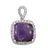 Sterling Silver, Russian Charoite With White Topaz Pendant Polished With Rhodium. - Fashion Apparel 