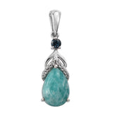 Amazonite, Sterling Silver Pendant With Blue And White Topaz Polished With Rhodium. - Fashion Apparel 