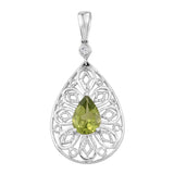 Halo Patterned Sterling Silver Rhodium Plated Pendant With Peridot And Natural White Zircon - Fashion Apparel 