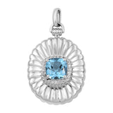 Dazzling Sterling Silver Pendant With Polished Swiss Blue Topaz, And Natural White Zircon And Rhodium Plating - Fashion Apparel 