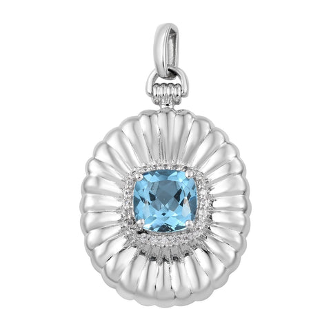 Dazzling Sterling Silver Pendant With Polished Swiss Blue Topaz, And Natural White Zircon And Rhodium Plating - Fashion Apparel 