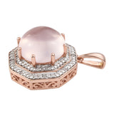 Rose Gold Rhodium Plated Sterling Silver Pendant With Rose Quartz And Natural White Zircon - Fashion Apparel 