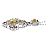 Black Spinel Opal Sterling Silver Pendant Plated With Rhodium. - Fashion Apparel 