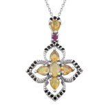 Black Spinel Opal Sterling Silver Pendant Plated With Rhodium. - Fashion Apparel 