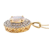 Ethiopian Opal Pendant With Double Halo Of Natural White Zircons Suspended From Yellow Gold Rhodium - Fashion Apparel 