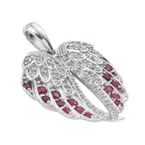 Thai Ruby And Natural White Zircon Wing Pendant Set In Rhodium - Fashion Apparel 