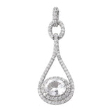 Teardrop Shaped Pendant With Natural White Zircons And Petalite Stone Set In Rhodium - Fashion Apparel 