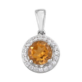 Rhodium Plated Sterling Silver Pendant With Polished Citrine And Natural White Zircon - Fashion Apparel 