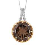 Yellow Gold Pan Plated Sterling Silver Pendant Featuring Smoky Quartz, Natural White Zircon - Fashion Apparel 