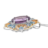 Yellow Gold Pan Plated Sterling Silver Pendant With Citrine, Purple Fluorite, And Electric Blue Topaz - Fashion Apparel 