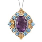 Yellow Gold Pan Plated Sterling Silver Pendant With Citrine, Purple Fluorite, And Electric Blue Topaz - Fashion Apparel 