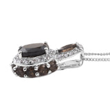 Rhodium Plated Sterling Silver Pendant With Polished Chocolate Sapphire, Smoky Quartz, And Natural White Zircon. - Fashion Apparel 