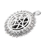 Jeweled Rhodium Plated Sterling Silver Pendant With Polished Black Spinel And Natural White Zircon - Fashion Apparel 