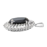 Jeweled Rhodium Plated Sterling Silver Pendant With Polished Black Spinel And Natural White Zircon - Fashion Apparel 