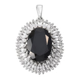 Jeweled Rhodium Plated Sterling Silver Pendant With Polished Black Spinel And Natural White Zircon - Fashion Apparel 